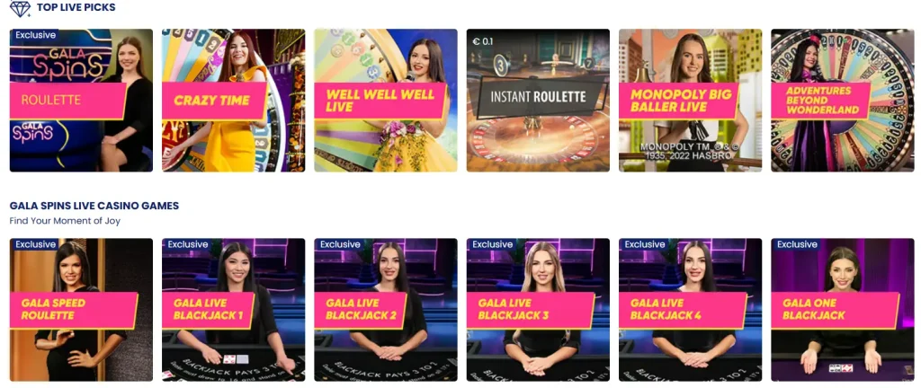 Gala Spins live casino